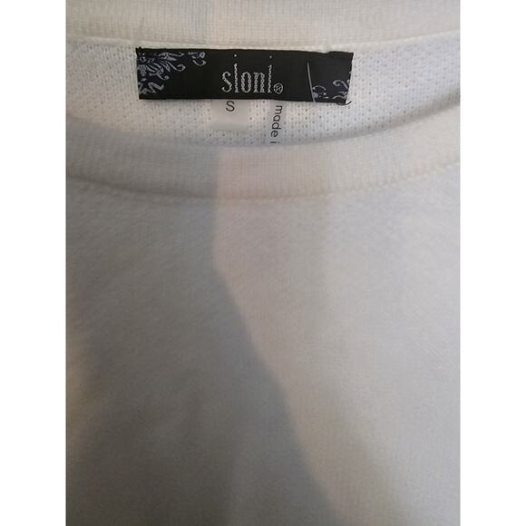 Sioni sz small cream crewneck embellished ruffle dolman sleeve sweater new - Picture 6 of 8